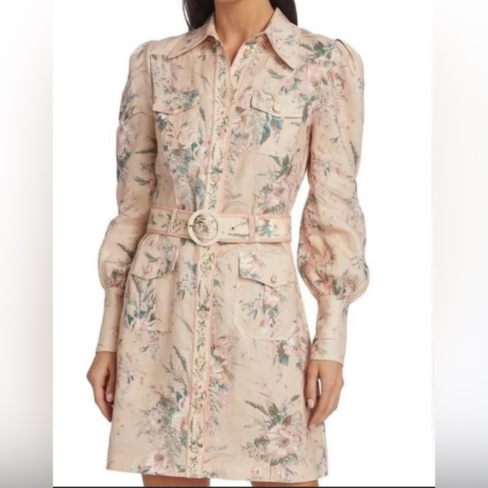 Zimmermann moonshine 100% linen belted shirtdress